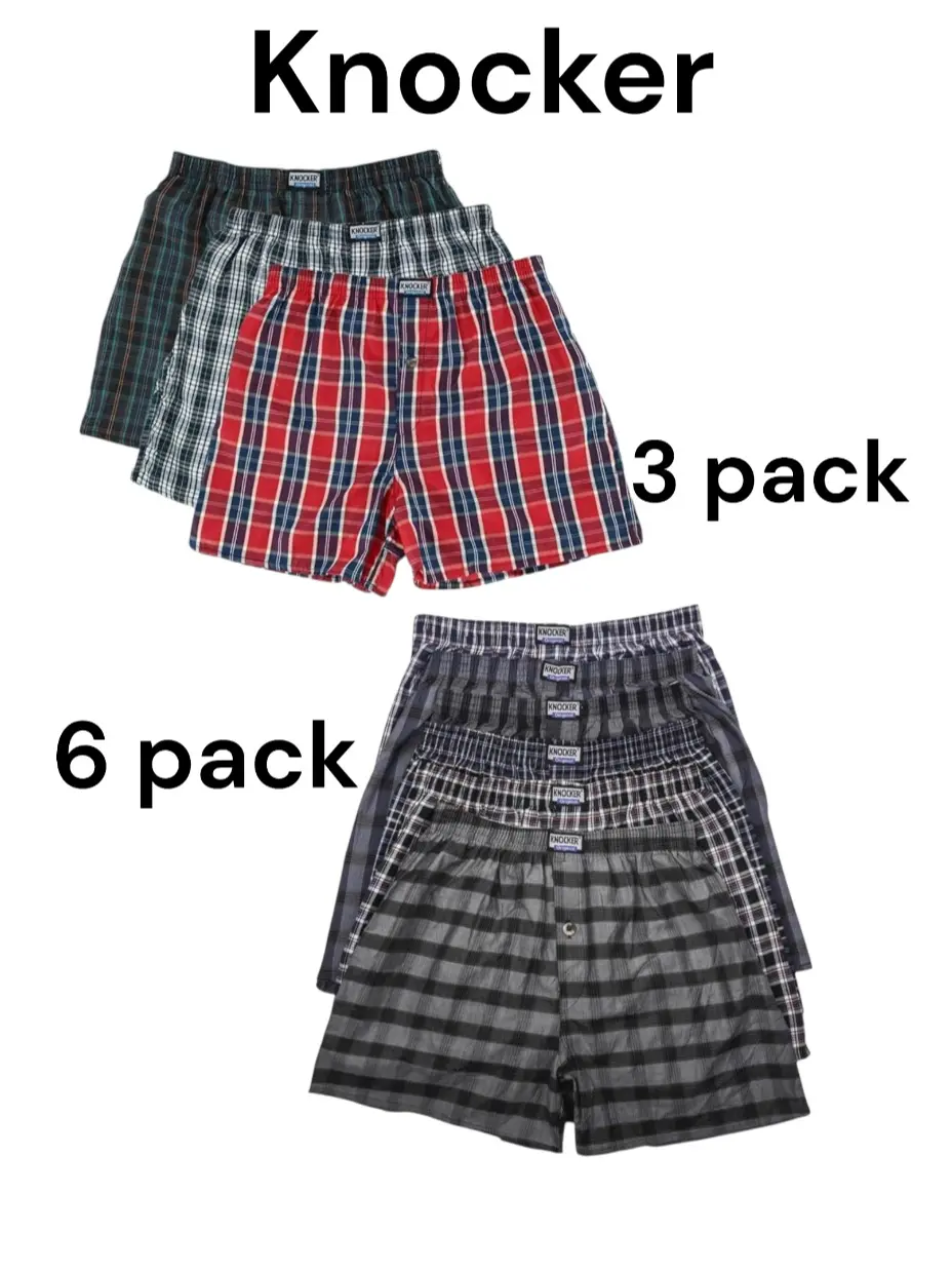 Knocker Men's Classic Plaid Cotton Boxer Shorts Underwear 3 Pack & 6 Pack Options Comfortable Breathable Everyday Wear