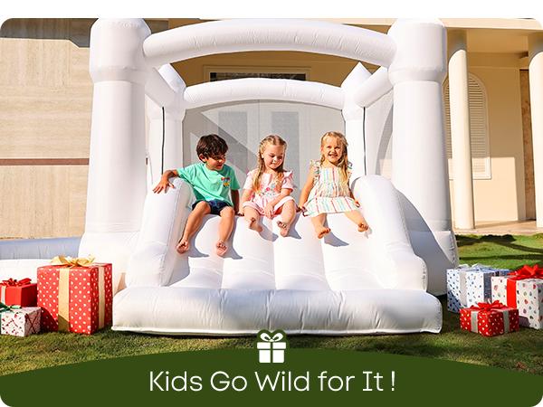 Outfunny White Bounce House with Slide, Inflatable Bouncy House for Kids 3-8 w/Ball Pit, Outdoor & Indoor, Bounce Area 8'x8', Capacity 400 lb