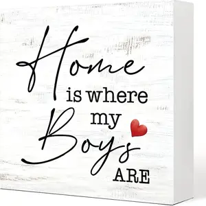 Rustic Wood Plaque - Home is Where My Boys Are Decorative Sign with Red Heart Design, Perfect Gift for New Moms, Boys' Rooms, or Mother’s Day, Versatile Home Decor for Living Room, Bedroom, or Desk, Boy Room Decor