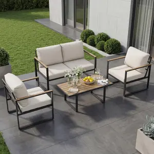 4-Piece Outdoor Patio Furniture Set, Conversation Sofa Set with Table, Metal Frame, All-Weather UV Resistant & Waterproof Couch with Loose Cushions