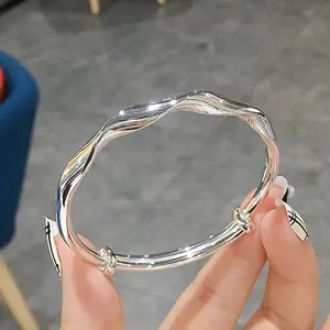 Adjustable Stainless Steel Twist Bracelet Bangle for Women, Fashion Wave Design with Bright Surface - Ideal for Weddings and Parties