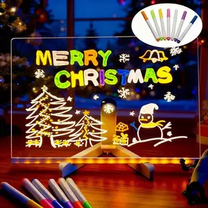 LED Luminous Drawing Board Toys Night Light Message Note Board Acrylic Draw Board with 7 Colorful Pens Erasable Writing for Kids Christmas