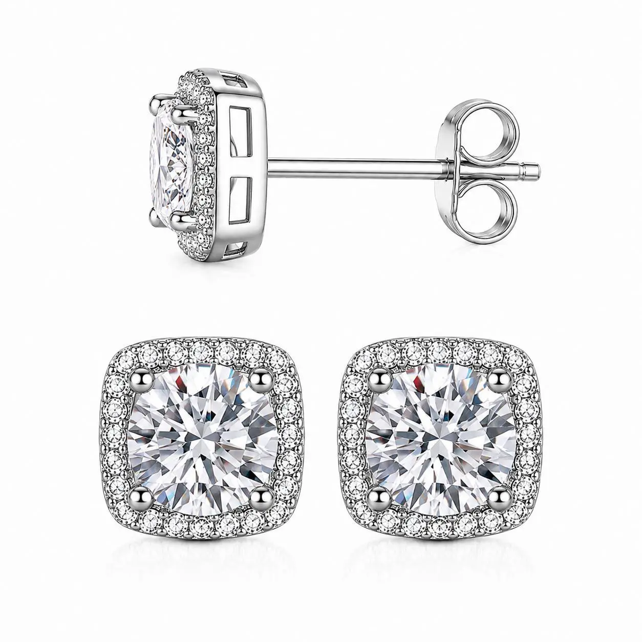 S925 High Purity Sterling Silver Mixed-Styles Stud Earrings Bundle - Minimalist Multi-Size Iced-Out Hip-Hop Round Cut Moissanite & CZ Hypoallergenic Unisex Piercing Jewelry for Party Gifts