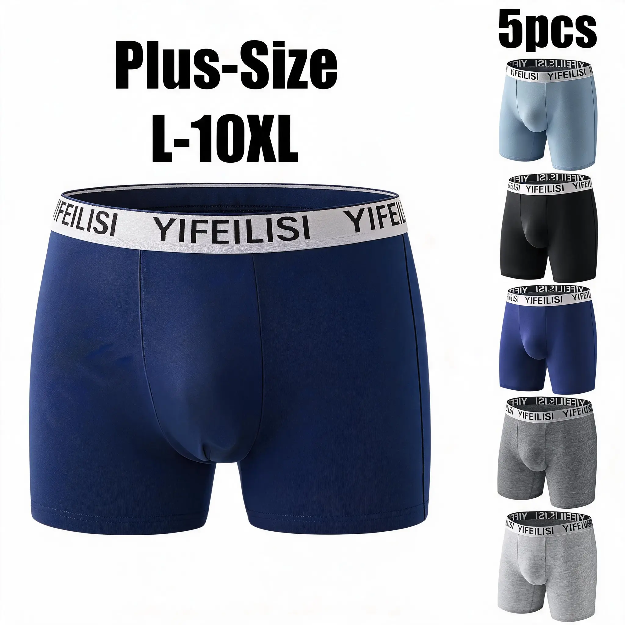 Men's Plus Size Anti-Chafing Sports Underwear, L-10XL Boxer Briefs 5 Pack casual breathable menswear underwear,Elastic Comfortable Soft Breathable Waistband, Durable for Daily Wear, Running, Fitness