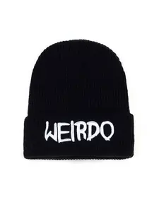 Unisex Weirdo Embroidered Knit Beanie Hat, Outdoor Sun Protection Cap, Casual Fitted Design, Perfect for Travel Beach Vacation, Knit Hats