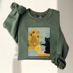 Van Gog.h Black Cat Sweatshirt, Cute Black Cat Sweater, Funny Cat Long Sleeve, Cat Lovers Gift, Trendy Shirt