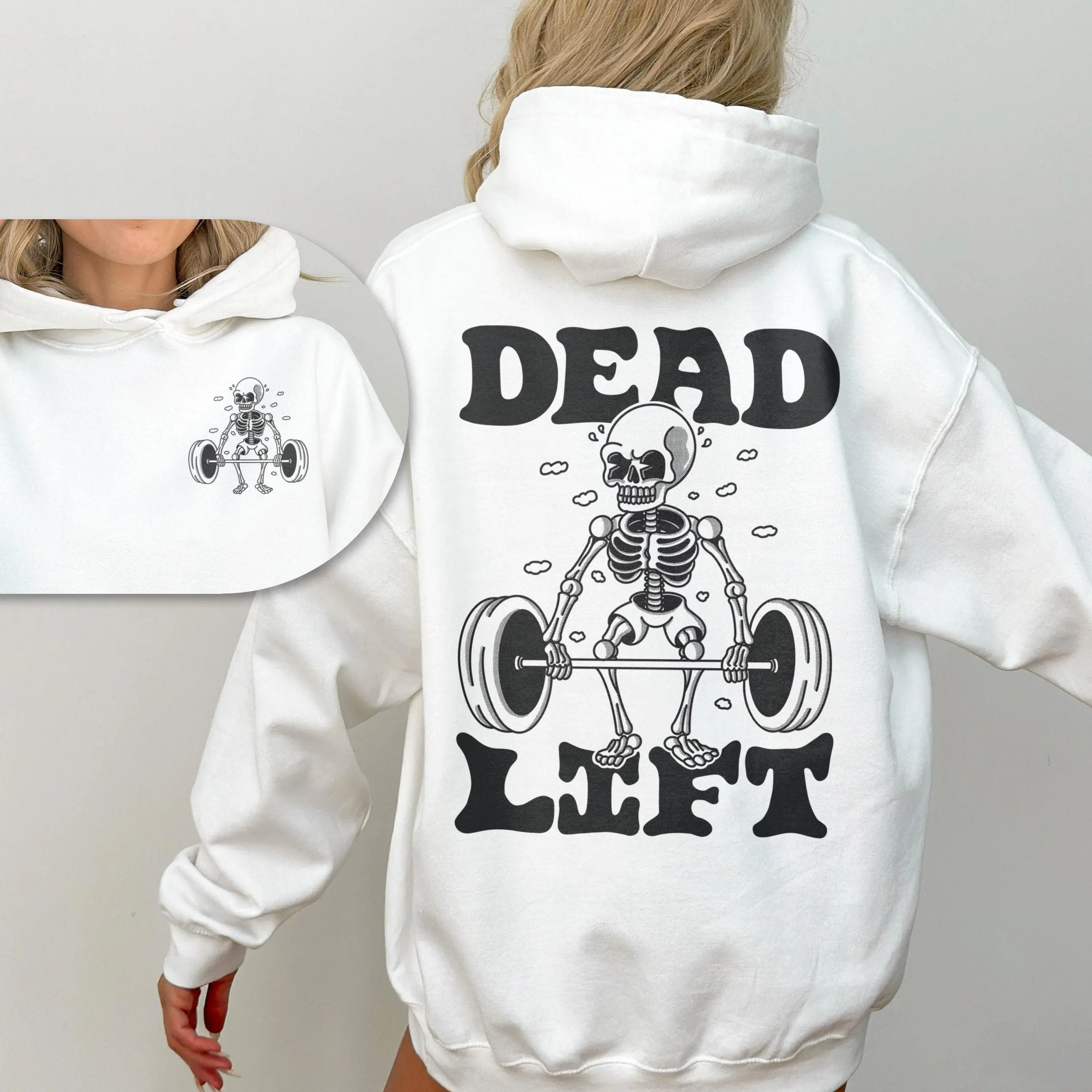 Dead Lift Skeleton Hoodie - Unisex Gym Pump Cover, Funny Workout Hoody, Weightlifting Retro Hooded Sweatshirt, Trendy Hoodie, Fitness Gift
