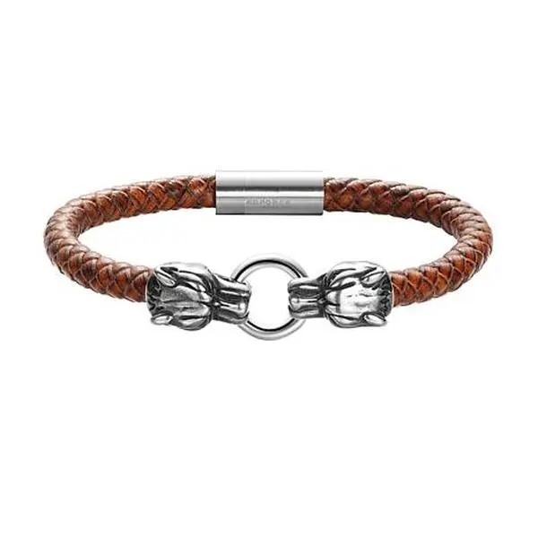 GOLD TIME INTERNATIONAL, INC Tiger Heads Leather Bracelet