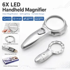 6X LED Handheld Magnifying Glass for Reading, Lightweight Portable Magnifier with Light for Seniors, Books, Medicine Labels, Coins, Stamps, Jewelry, Watches & Detail Inspection