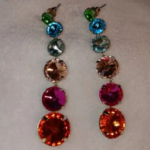 Rainbow crystals linear dangling stud earrings Fun Happy