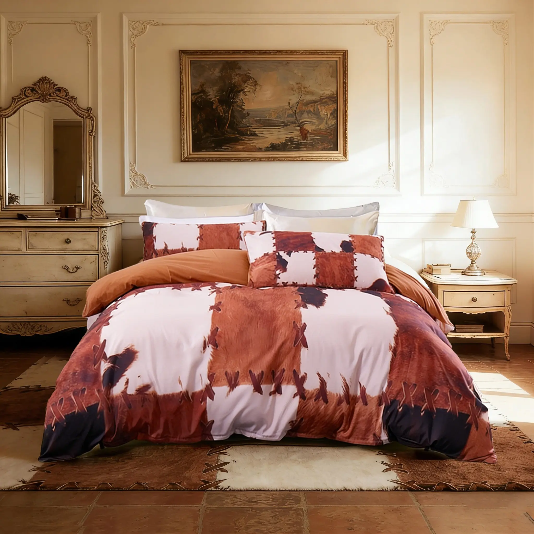 3-Piece Bedding Set, Faux Fur Patchwork, Includes 1 Duvet Cover + 2 Pillowcases, No Insert Modern Simple Decor, Soft Comfortable, Decorative Bedding Set, Soft Bedding Sets
