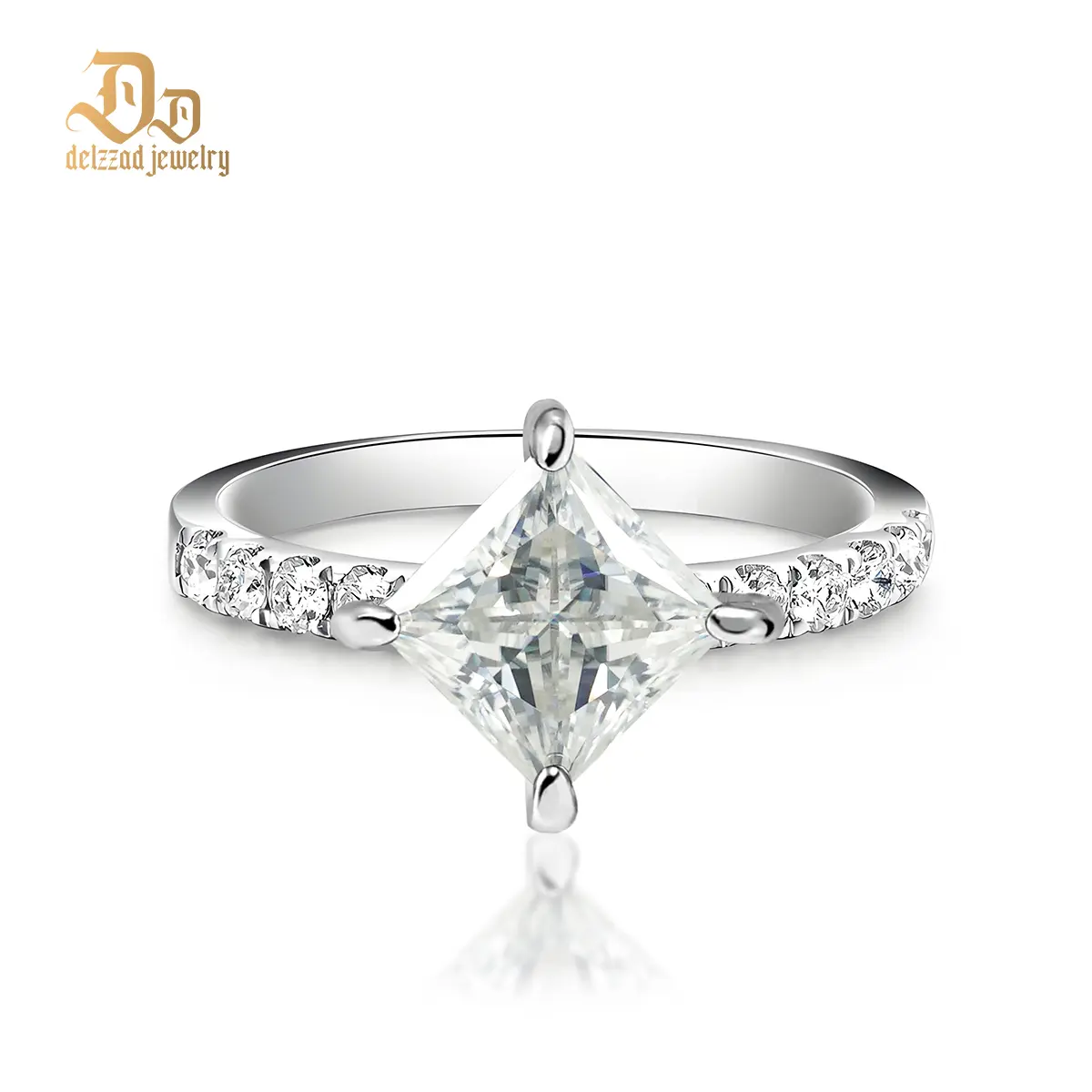 Delzzad 2ct Princess Synthetic Moissanite Compass Ring In 925 Sterling Silver Christmas Gift