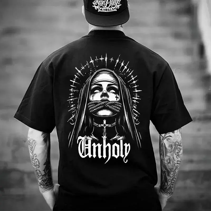 UNHOLY Tied Nun Tshirt, Hoodie, Sweatshirt, Tattoo, Men Streetwear, Nun top, Biker, Skeleton Graphic, Dark Gothic, summer outfits, 90s, Vintage Style, Trending for Men & Women, Ink Body Sleeveless