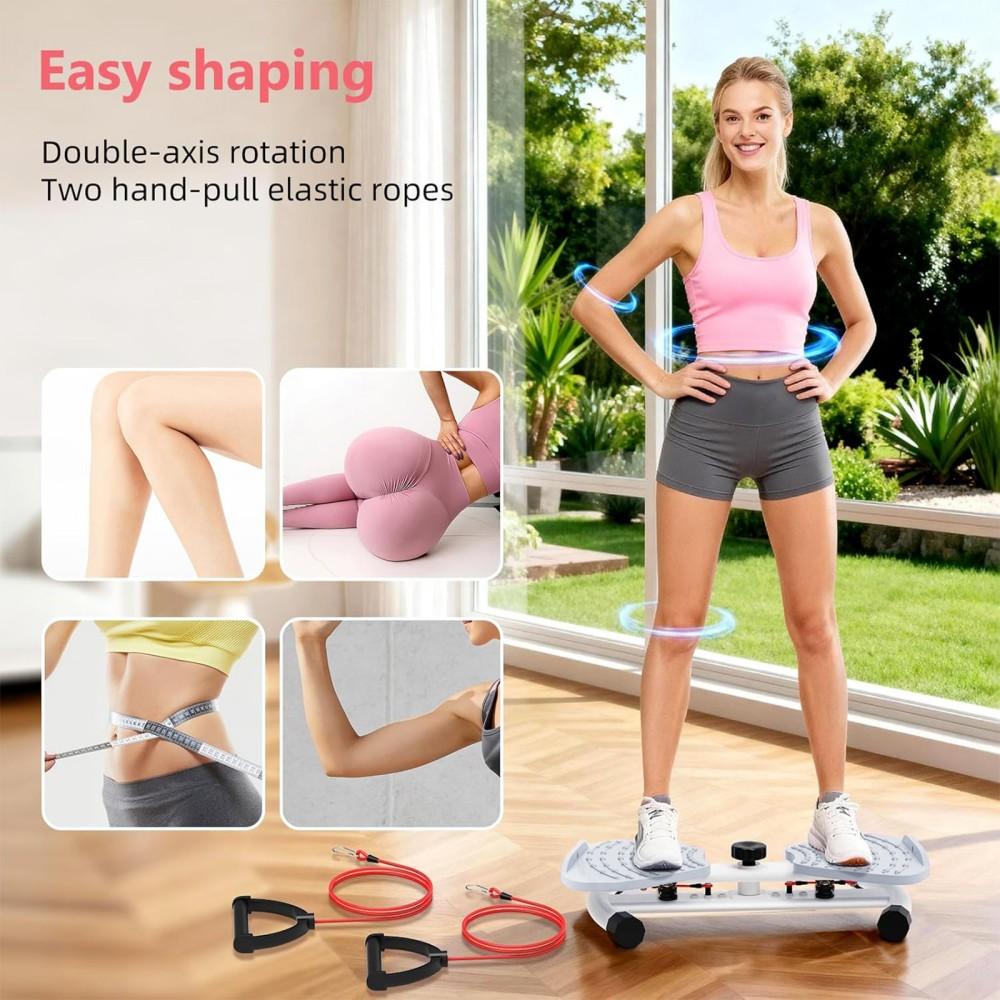 Homhut Silent Waist Twister Plate with 2 Resistance Bands, Anti-Slip Grip Base, 300lbs High-Capacity, Portable Convenient Design for Family Fitness, Ab Training & Waist Twisting Home Fitness Accessories, Compact(Gray）