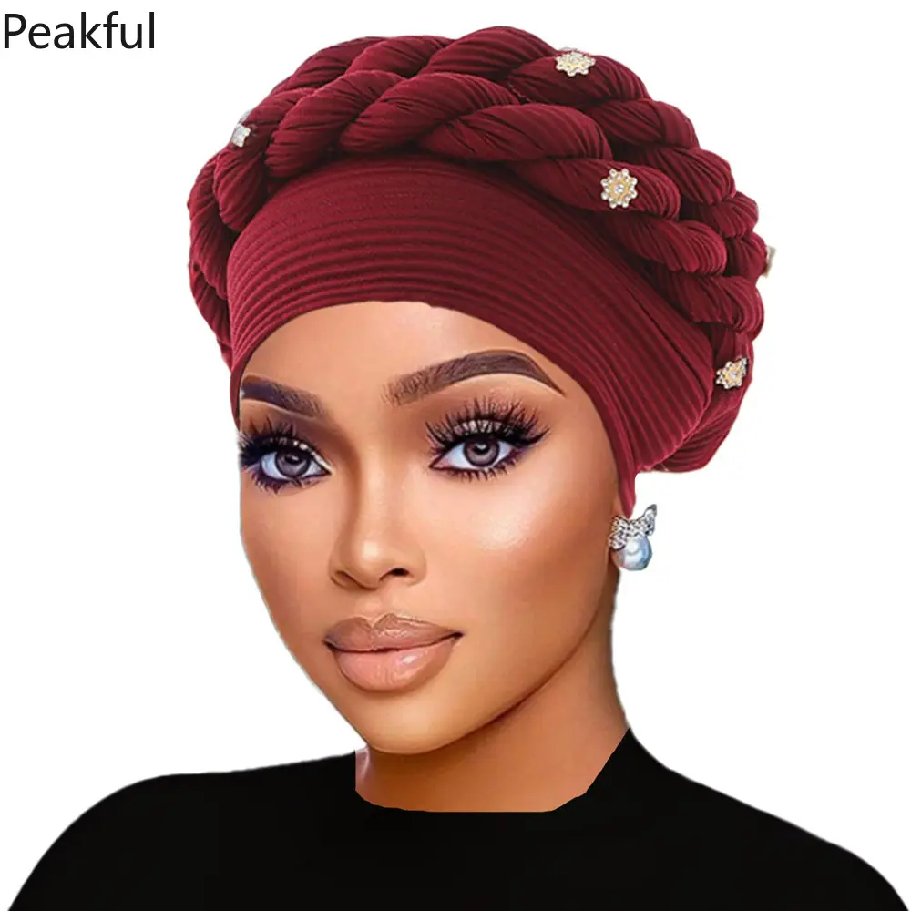 Elegant Rhinestone Braided Turban Cap, Popular Stretch Embellished Head Wrap, Multi-Use Fashionable Head Scarf, lightweight fabric & decorative accents, great for hair loss coverage, religious wear, special occasions and everyday style