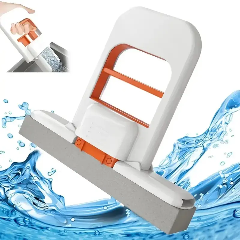 Mini Foldable Desktop Mop – Portable Self-Squeezing Handheld Sponge Mop for Wet & Dry Use on Kitchen Countertops, Glass, Bathroom & Car Interior (Orange)