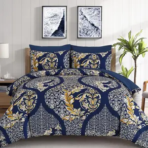Navy Blue  Comforter Set  Size, 7 count Bohemian Damask Bed in a Bag Soft Lightweight Microfiber Bedding Set for   (104"x90")