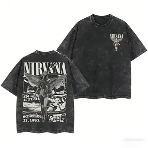 Retro Limited Nirvana Band Tour Two Sided Vintage Graphic Tee Oversized Heavyweight Washed Cotton Round Neck Short Sleeve Retro Rock Band Streetwear Casual Loose Fit All Season Daily Concert Festival Ideal Gift for Rock Music Lovers Unisex Top Menswear Wo
