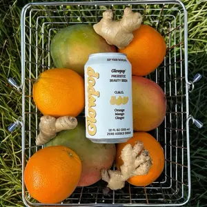 Glowpop Orange Mango Ginger Prebiotic Beauty Soda, Supports Skin & Gut Health, 5g Plant Fiber, Plant Collagen Peptides, Biotin, No Added Sugar, Vegan, GMO Free, Gluten Free,12 oz (12-Cans)