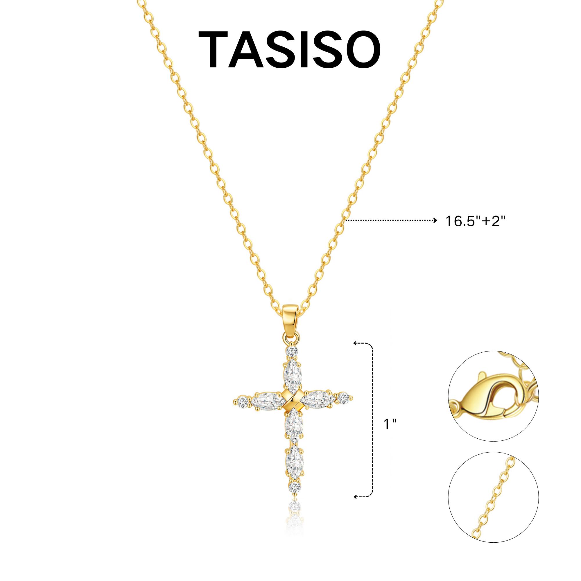 Tasiso 14K Gold-Plated CZ Cross Necklace - Faith & Elegance - Dainty Gold Chain & Sparkling Cubic Zirconia Stones - Perfect for Everyday Wear & Special Occasions