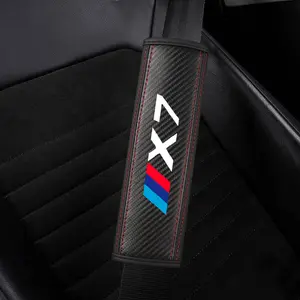 Bmw X7 Seat Belt Shoulder Cover PU Leather Carbon Fiber Stripes Design, Enhances Driving Comfort, Available in 1pc or 2pcs, Car Accessories