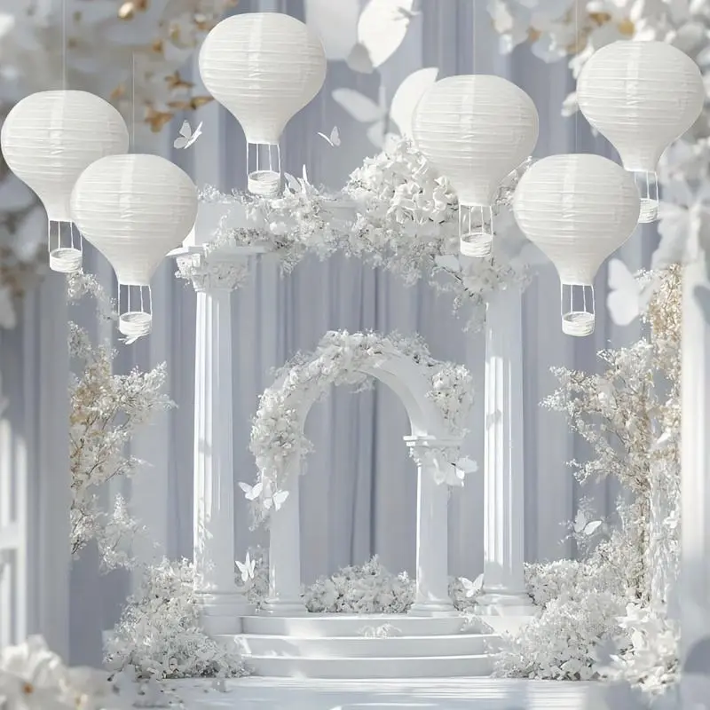 3/6/9 Pure White Hot Air Balloon Paper Lantern Party Supplies Set, Reusable Party Ball Light for DIY Craft Wedding Birthday Engagement Home Classroom Decoration