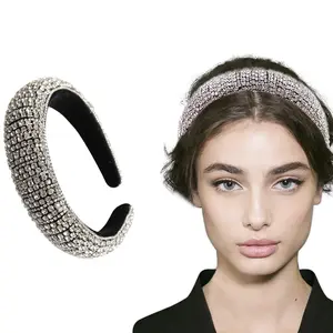 Oaoleer Rhinestone Crystal Rhinestone Headband For Women Fashionable Handmade Wide Hair Hoops Beaded Bling HairBand Hair Accessories Elegant