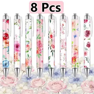 8pcs Flower Pens Bulk Spring Floral Ballpoint Pens Elegant And Sophisticated Colorful Floral Retractable Black Ink for Women Spring Flower Writing Journaling Gifts Office School Family Supplies