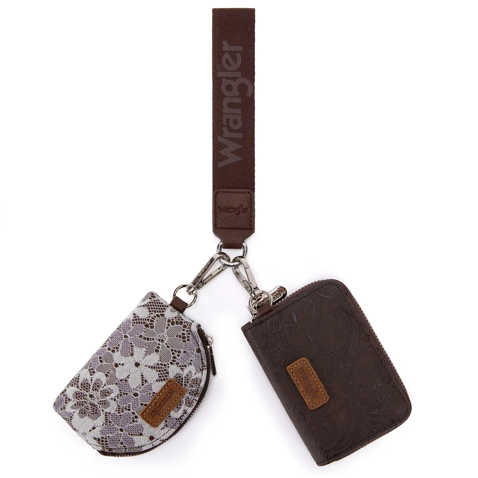 Wrangler Lace Floral Dual Pouch Keychain Wristlet Wallets for Women with Zipper