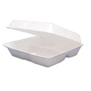 Drc 95HT3R Foam Container- Hinged Lid- 3-Comp- 9 1/2 x 9 1/4 x 3- 200/Carton