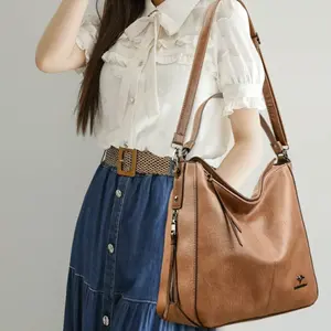 Women's Plain PU Leather High-Capacity Waterproof Large Tote - Casual Trendy Bag, Stylish Versatile Bag for 2025 Casual Shopping