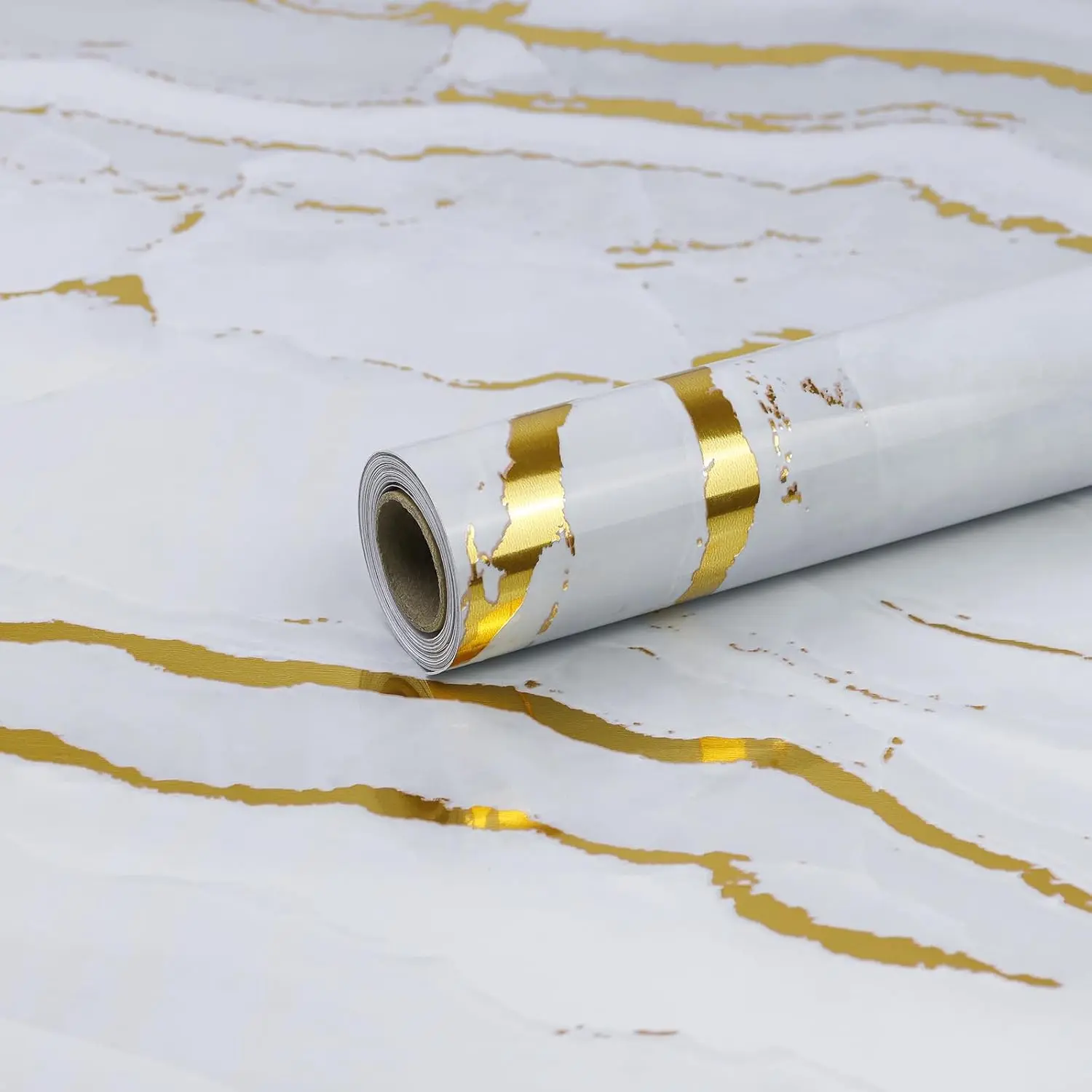 Glossy White Marble Peel-and-Stick Contact Paper, 15.7in x 78in Self-Adhesive Removable Easy-Clean Covering with Manufacturer Warranty, for Kitchen Cabinets, Dressers, Drawers, Shelf Liners, Fireplace, Contact Paper Countertop