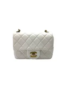 Pre-owned CHANEL leather Crossbody Bags White Quilted Lambskin Pearl Crush Flap Bag(30***03) IRIS132