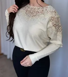 Embellished Floral Lace Yoke Sweater