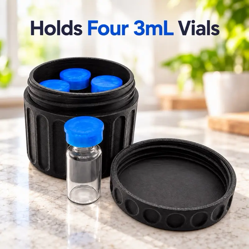 Round Peptide Twist Container Holds 4 3mL Vials. One Round Case