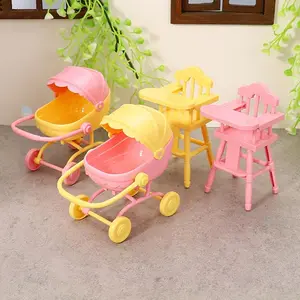 Baby Doll Playset with Table, Mini Chair and Doll Stroller for Kids Pretend Play