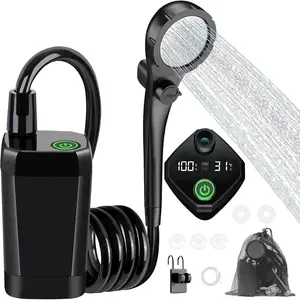 Portable Camping Shower - 6000mAh Rechargeable Outdoor Shower with LED Display - IPX7 Waterproof Camping Shower Kit for Hiking, Travel, Car Washing, RV, Pet Bath