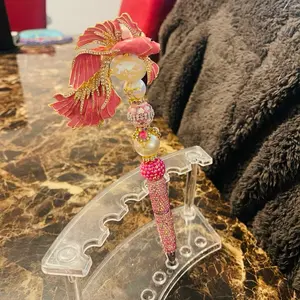 Beautiful Pink Koi Fish Rhinestone Beaded Pen with Pearl and Rhinestone Accents