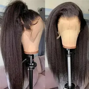 Bling Hair Kinky Straight 13x6 Hd Transparent Lace Front Wigs 180 Density For Black Women Pre Plucked Brazilian Real Human Hair Kinky Straight Lace frontal Wig With Baby Hair