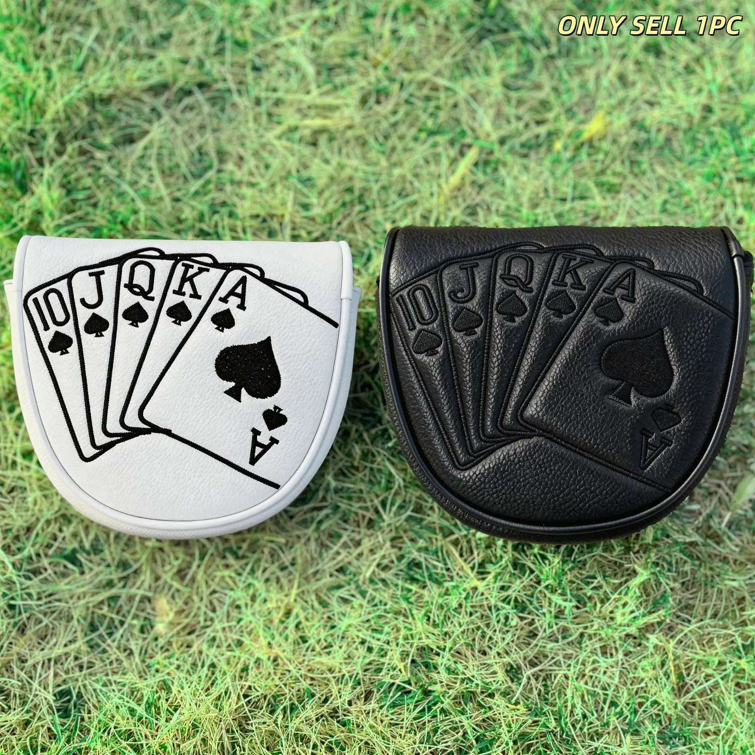 1pc Putter Head Cover, Playing Card Pattern, Magnetic Closure PU Shell, Soft Fleece Lining, and Available, Golf Accessories, Golf Equipment, Golf Gear, Golf Supply, Golf Gift Accessory