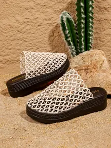 Women's Closed Toe Mesh Woven Platform Slides, Soft Clogs, Slip On, Thick Sole, Soft Lining, All Day Wear, Height Boost, Plus Size Friendly, Versatile for Daily, Work, Travel Footwear