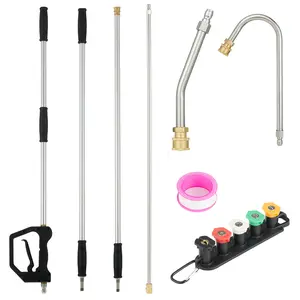 Garvee Heavy Duty Telescoping Pressure Washer Extension Wand – 19ft Max Reach, 4-Section Aluminum Pole, 30° Bent & U-Shaped Ends, 5 Nozzles, Quick Connect – Perfect for Cleaning Gutters, Siding, Windows – Durable & Versatile – Clean High & Far!