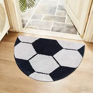 1pc Football Half-Circle Entry Mat, 100% Polyester Wool-Like Floor Mat, Anti-Slip Water-Proof Quick-Dry, Fan Collectible Gift
