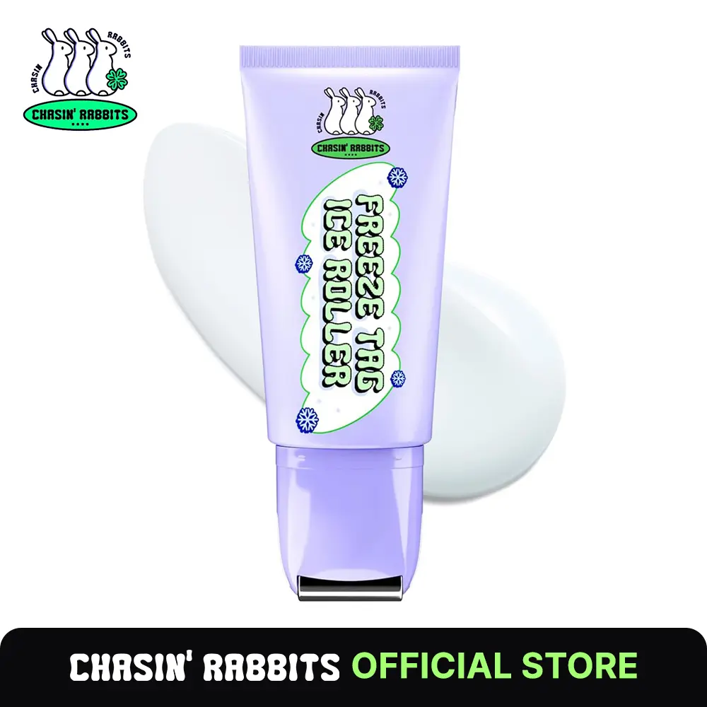 CHASIN' RABBITS Freeze Tag Ice Roller 1.69 fl.oz, Cold Face Roller, Pore Tightening, Skin Firming, Derma Roller, Stainless Steel Gua Sha Gel Serum, Hyaluronic Acid, Corn Mint Extract, Korean Skincare