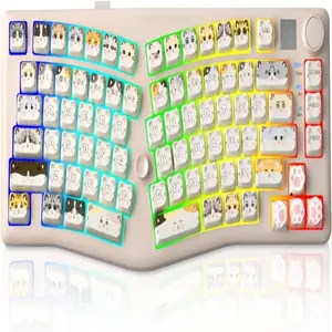 A75 Alice Keyboard, Tri-Mode Bluetooth/2.4G/USB-C Ergonomic Cute Creamy Keyboard with RGB Functional Knob Joystick Design, 75% Layout Hot-Swappable Gasket Keyboard for Win Mac PC Xbox-White Cat