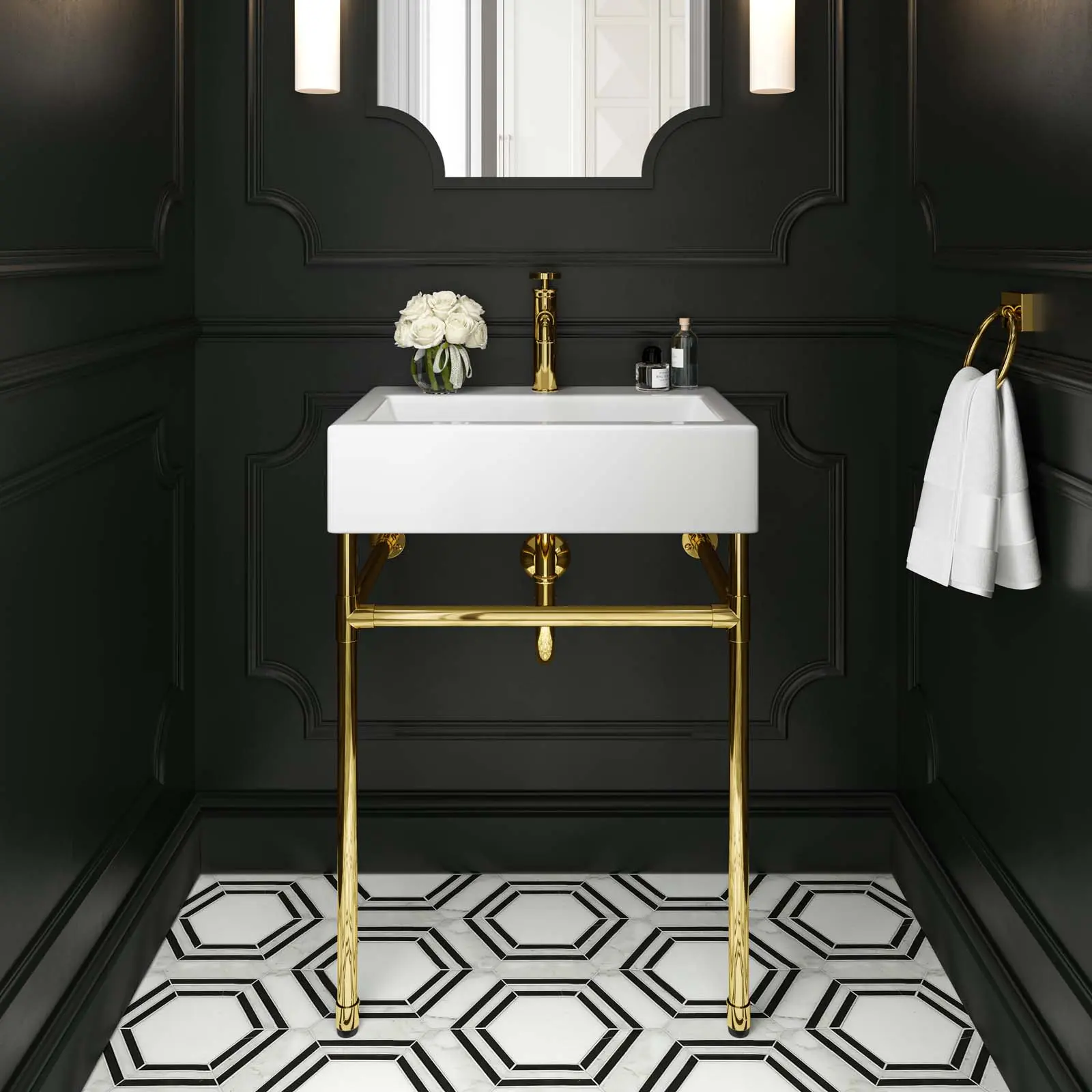 Modway Redeem 24" Wall-Mount Gold Stainless Steel Bathroom Vanity in Gold White