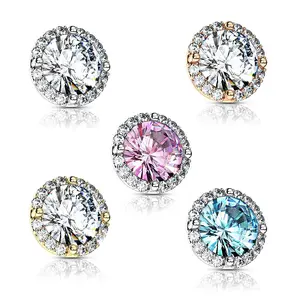 Round Prong Set CZ Center with CZ Around Internal Threaded Dermal Anchor Tops Surgical Steel 14ga