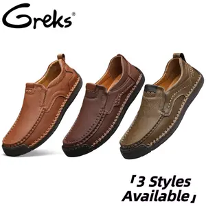 GREKS Men's Casual Slip-On Loafers Collection, Hand-Stitched Daily Shoes, Multiple Styles & Colors