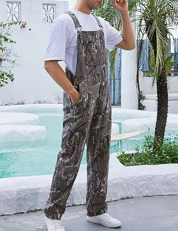 OPDNBON Camo Bibs Overalls fr Men Adjustable Straps Work Utility Coveralls Camouflage Jumpsuit Adjustable Striped Bib Overalls