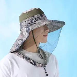 Mosquito-proof Fishing Hat with Mesh Face Cover Bee-proof Sun Hat for Honey Collection Summer Outdoor Camping Shoulder Cover Neck Protection Mountaineering Hats